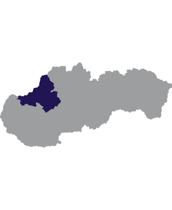 Landkaart Slowakije grijs met regio Trenčín donkerblauw op transparante achtergrond - 600 * 733 pixels